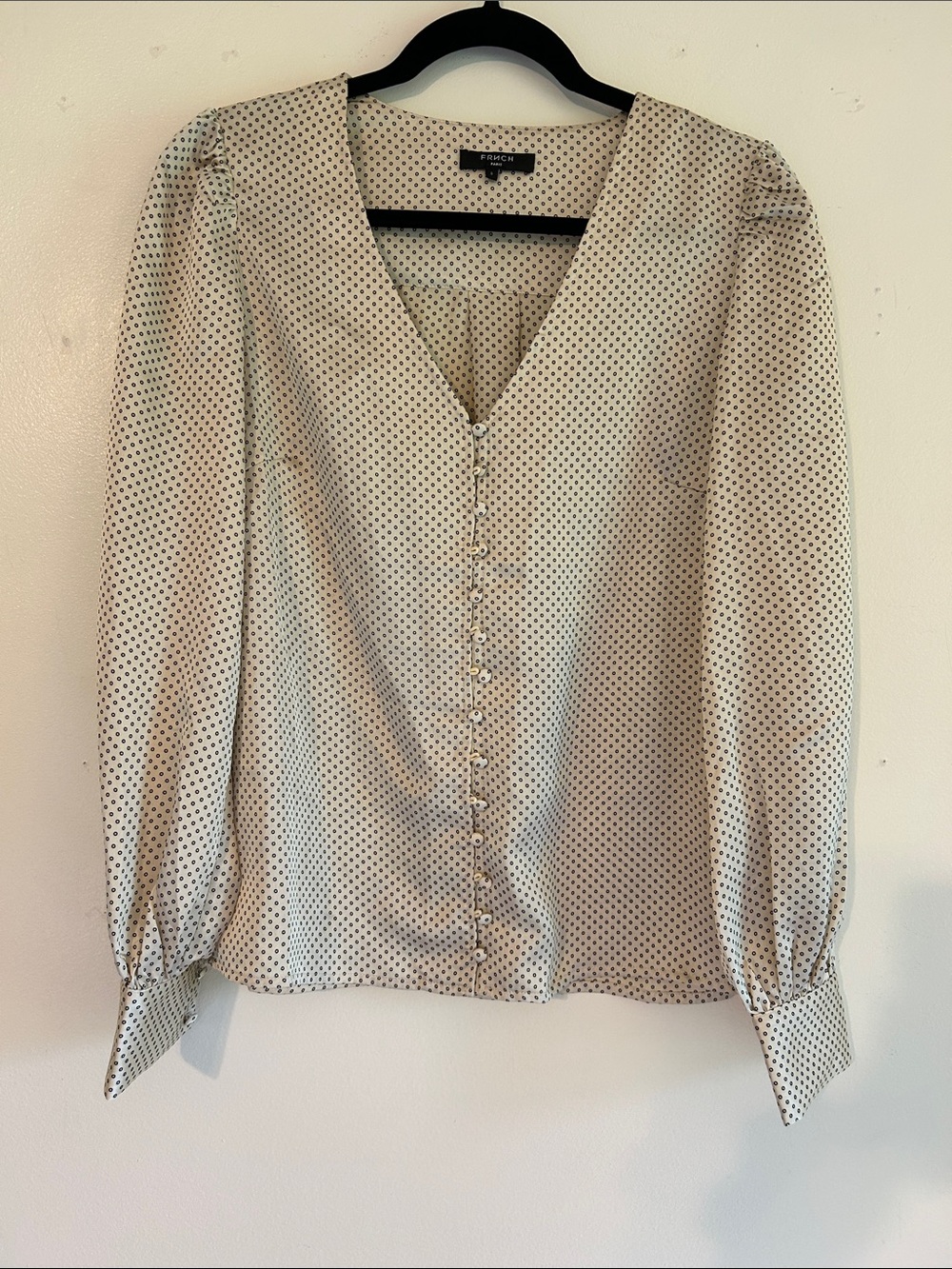 FRNCH Paris Cream Polka Dot Button-Front BlouseNWOT Size Small